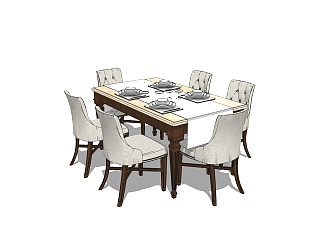 简欧餐桌椅免费su模型，餐桌椅草图大师模型下载