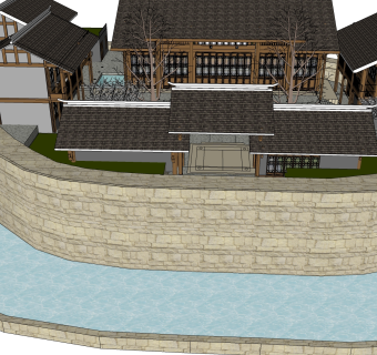中式休闲建筑会所模型，sketchup模型免费下载