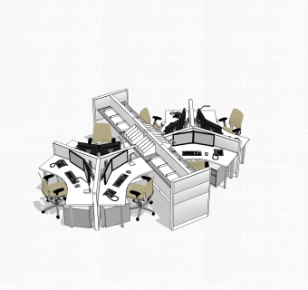 现代办公桌su模型，办工桌sketchup模型下载