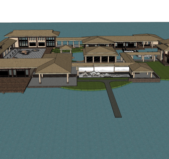 中式建筑会所模型，sketchup模型免费下载