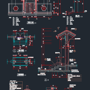 中式门楼CAD图例，门楼擦地建筑图纸下载