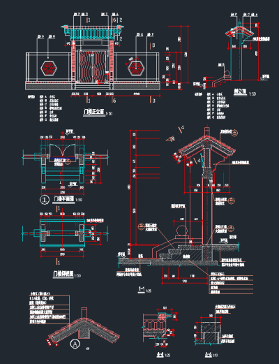 中式门楼CAD图例，门楼擦地建筑图纸下载
