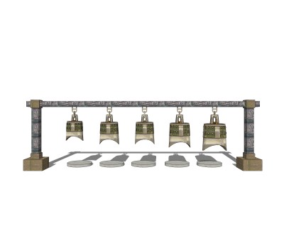 中式青铜编钟免费su模型，青铜编钟草图大师模型下载