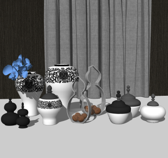 新中式陶瓷摆件草图大师模型,现代装饰品su模型下载