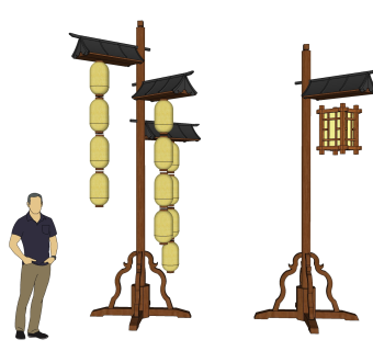中式路灯街市灯架sketchup模型下载