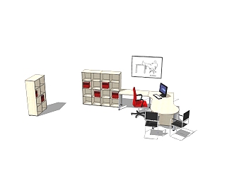 班台桌文件柜组合su模型，班台桌文件柜组合sketchup模型下载