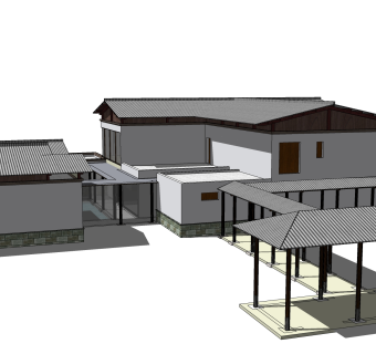 中式别墅草图大师模型，别墅sketchup模型