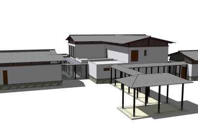 中式别墅草图大师模型，别墅sketchup模型