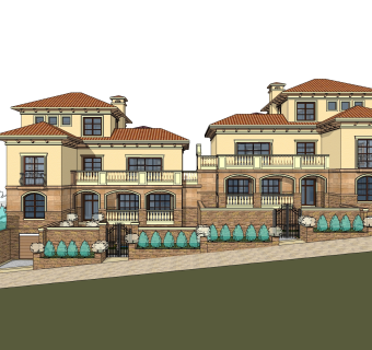 欧式连排别墅草图大师模型，别墅sketchup模型免费下载