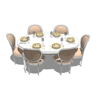 欧式餐桌椅草图大师模型，餐桌椅skb文件下载