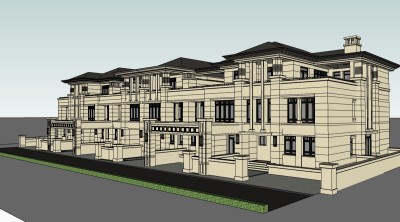 欧式连排别墅su模型免费下载，sketchup别墅草图大师模型