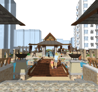 东南亚公园景观草图大师模型，公园sketchup模型下载