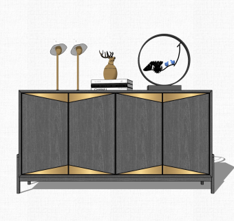 新中式轻奢装饰柜草图大师模型，玄关柜sketchup模型免费下载
