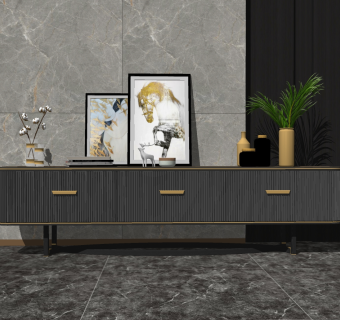 现代轻奢电视柜草图大师模型，电视柜su模型下载