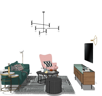 现代多人沙发草图大师模型，沙发skp模型下载