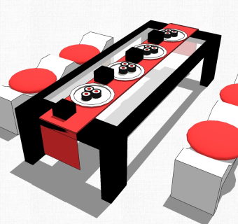 日式桌椅草图大师模型 ，桌椅组合skp文件下载