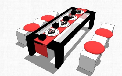 日式桌椅草图大师模型 ，桌椅组合skp文件下载