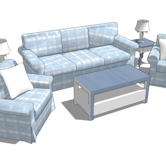 地中海风格多人沙发SU模型，多人沙发SKP模型下载