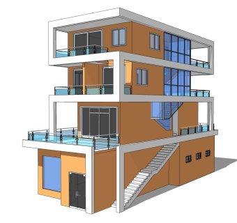现代独栋别墅草图大师模型下载，独栋别墅sketchup模型
