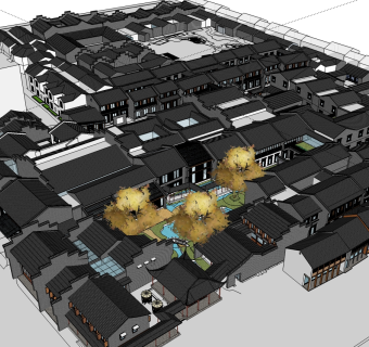 中式酒店草图大师模型下载、中式酒店su模型下载