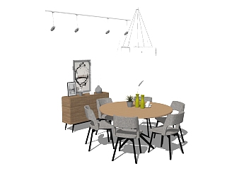 现代简约<em>餐桌椅组合</em>su模型，餐桌sketchup模型下载