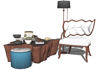 新中式休闲椅茶几组合草图大师模型，休闲椅sketchup模型下载