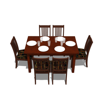 中式餐桌椅草图大师模型，餐桌椅skb文件下载