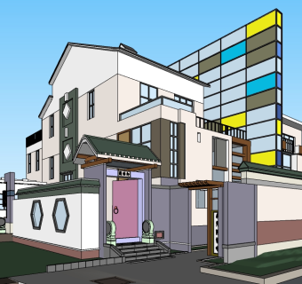 新中式独栋别墅草图大师模型，sketchup别墅su模型下载