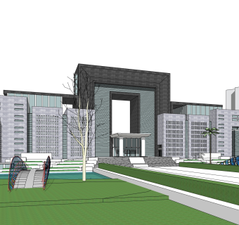 现代办公楼外观草图大师模型，办公楼外观sketchup模型免费下载