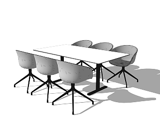 现代餐桌su模型，长餐桌<em>家庭</em>用餐桌草图大师模型下载