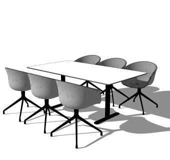 现代餐桌su模型，长餐桌家庭用餐桌草图大师模型下载