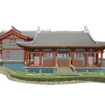 中式别墅外观草图大师模型，别墅外观sketchup模型免费下载