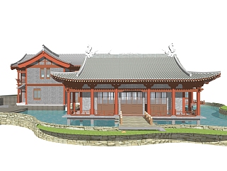 中式别墅外观草图大师模型，别墅外观sketchup模型免费下载