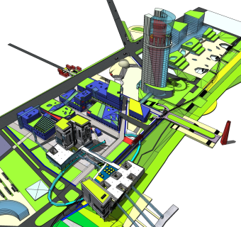 现代办公楼规划草图大师模型，办公楼规划sketchup模型免费下载