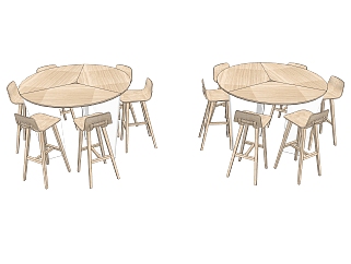 <em>现代桌椅组合</em>草图大师模型，吧台桌椅组合su模型下载