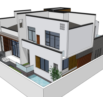 新中式别墅su模型下载、中式别墅草图大师模型下载