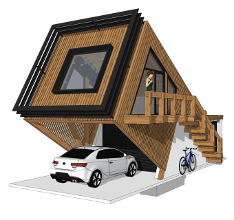 现代独栋别墅草图大师模型下载，别墅外观sketchup模型分享