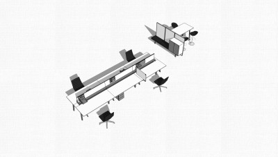 屏风办公桌草图大师模型，办工桌skp模型，办工桌su素材下载