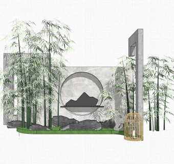 中式枯山水园艺小品草图大师模型，室外造型景观设计sketchup模型免费下载