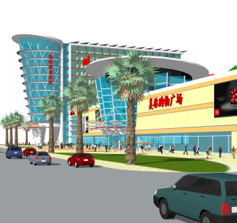 现代购物广场草图大师模型，购物广场sketchup模型免费下载