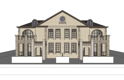 欧式联排别墅SU模型，联排别墅SKP模型下载