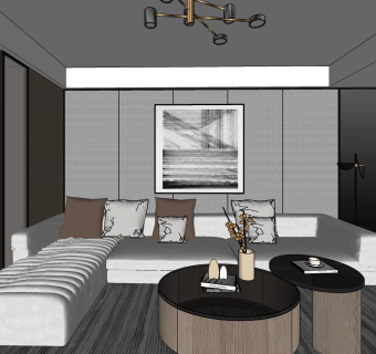 现代简约客餐厅su模型，客餐厅sketchup模型下载