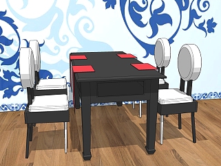 中式餐桌椅草图大师模型，餐桌椅sketchup模型下载
