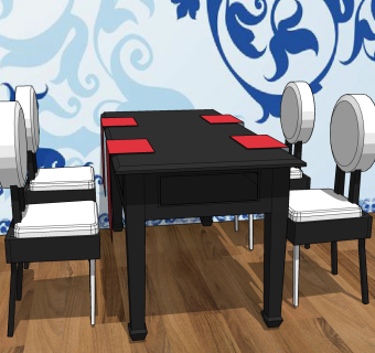 中式餐桌椅草图大师模型，餐桌椅sketchup模型下载