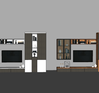 现代实木电视机组合柜su模型，电视机草图大师模型下载