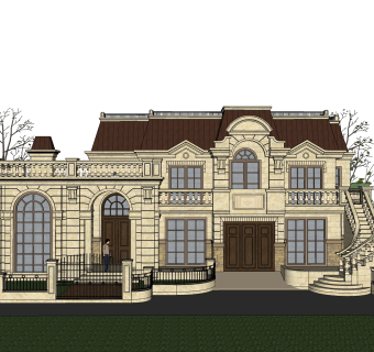 欧式别墅外观草图大师模型，SU模型免费下载