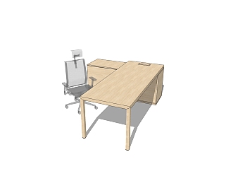 现代实木班台桌草图大师模型，班台桌skp模型下载
