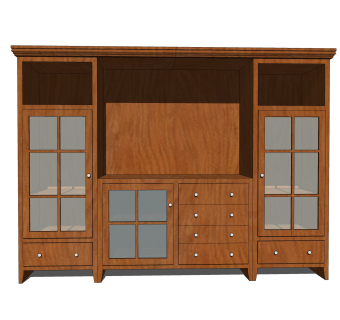 美式电视柜装饰柜免费su模型，柜子草图大师模型下载