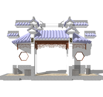 中式大门门头草图大师模型，大门门头sketchup模型免费下载