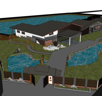 乡村风格建筑会所，sketchup模型免费下载